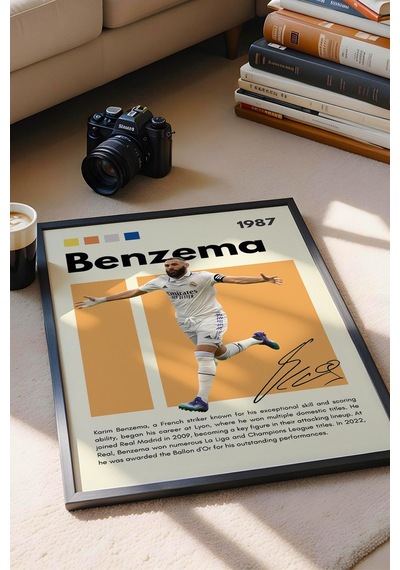 Karim Benzema Çerçeveli Tablo - Dekoratif Çerçeveli Futbolcu Poster Tablo