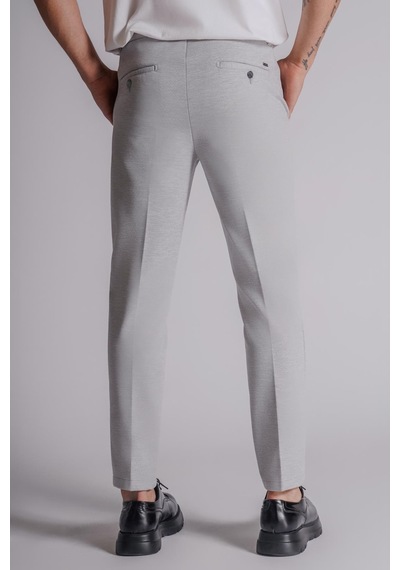 Erkek Yandan Cepli Beli Lastikli Slim Fit Chino Pantolon Gri Gri