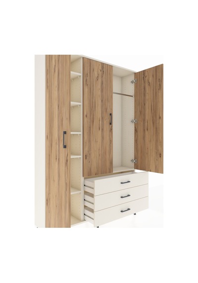 Arges Dolap 6 Raflı 3 Çekmeceli Tek Askılı 132x30x195 Aytaşı-... Aytaşı