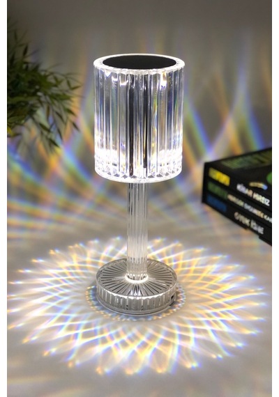 Hl-006 Kristal Şarjlı Gatsby Masa Lambası Ledli Akrilik 3 Renk Dokunmatik Gece Lambası Kristal Buzbeyaz