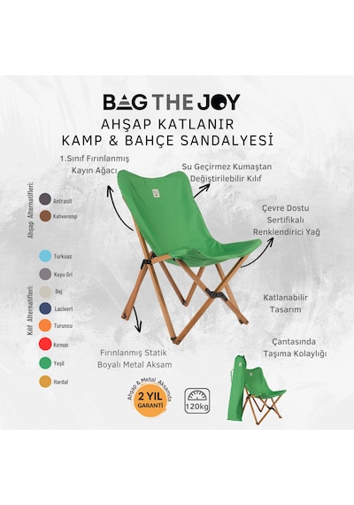 Bag The Joy Ahşap Kahverengi İskelet - Yeşil Kılıf Sandalye Yeşil