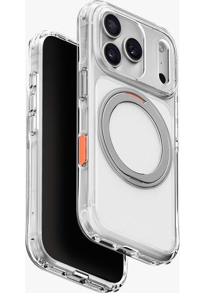 Apple iPhone Uyumlu 18 Pro Max Kılıf Swivix Dönebilen Metal Halkalı Koruyucu Premium Dayanıklı Darbe Emici Kapak Şeffaf