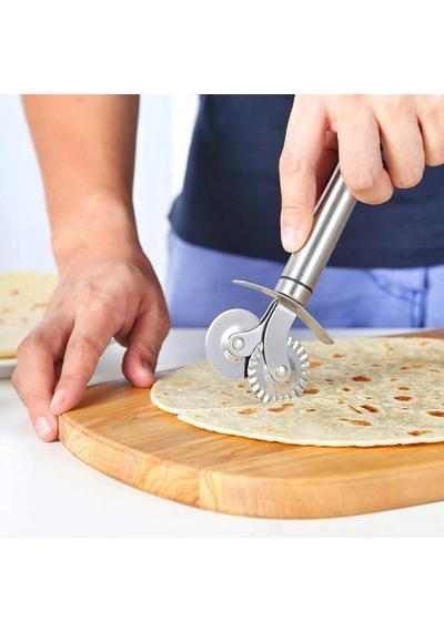Bıçak Paslanmaz Çelik Profesyonel Mutfak Kesici Hamur Kesim Aracı Çift Başlıklı Pizza Hamur Bıçağı