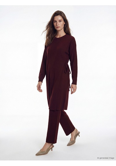Lcw Modest Bordo Beli Lastikli Kadın Triko Pantolon