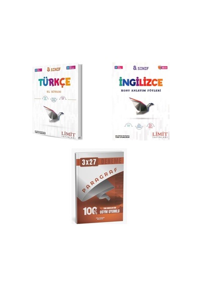 2027 Limit 8. Sınıf Türkçe El Kitabı + İngilizce Föyleri Konu + Anla Kazan Paragraf Deneme 3'lü Set