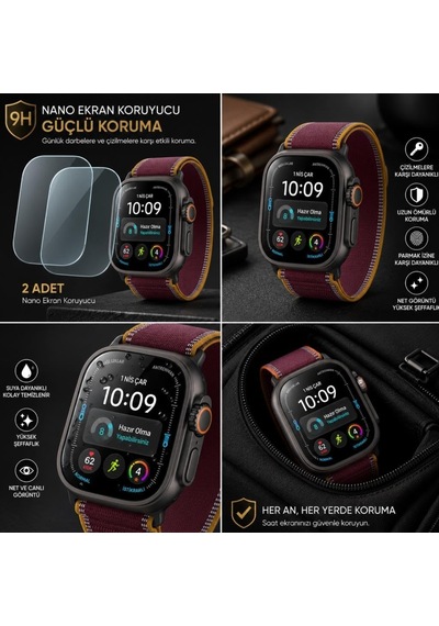Apple Watch Ultra 4 49mm İle Uyumlu Ekran Koruyucu A3579 Nano Parlak 9h Esnek Cam Çizilmeye Dayanıklı Çok Renkli