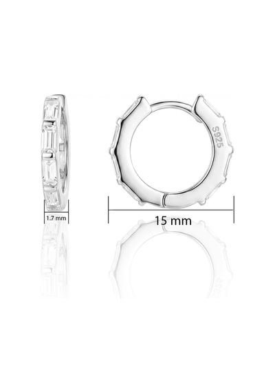 925 Ayar Gümüş Işıltılı Sıra Baget Kesim Zirkon Taşlı Halka Küpe - Zirkon Huggie Kadın Küpe Barcode Gümüş - Rodyum