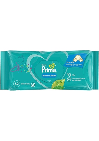 Prima Bitki Bazlı Temiz ve Ferah Islak Havlu Mendil 52 Yaprak