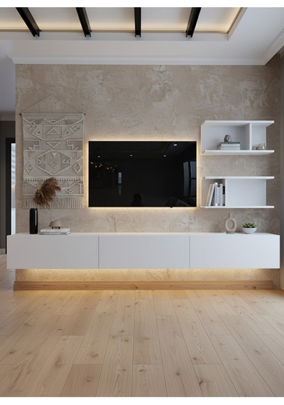 Resital Ledli Duvara Monte Tv Sehpası - Beyaz - W6012-1 Beyaz