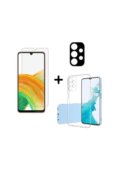Samsung Galaxy A33 5g Uyumlu Kılıf Şeffaf Temperli Kırılmaz Cam Ekran Ve Kamera Lens Koruyucu Seti