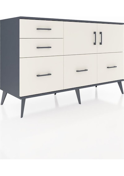 Kronos Konsol 2 Raflı 5 Çekmeceli 2 Kapaklı 132x59x83 Antrasit-aytaşı/aytaşı Aytaşı/aytaşı