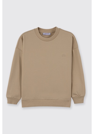 Panço Erkek Çocuk Bisiklet Yaka Bej Sweatshirt Krem