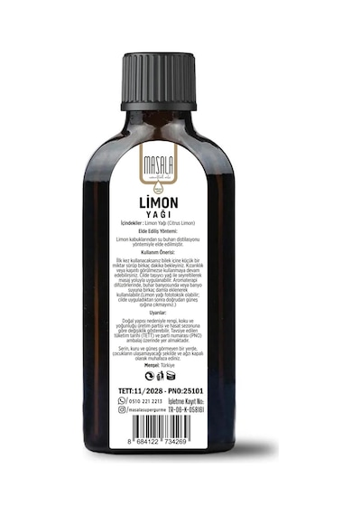 Limon Yağı 100 Ml Doğal Uçucu Yağ Cam Şişe Citrus Limon Peel Oil 100 G