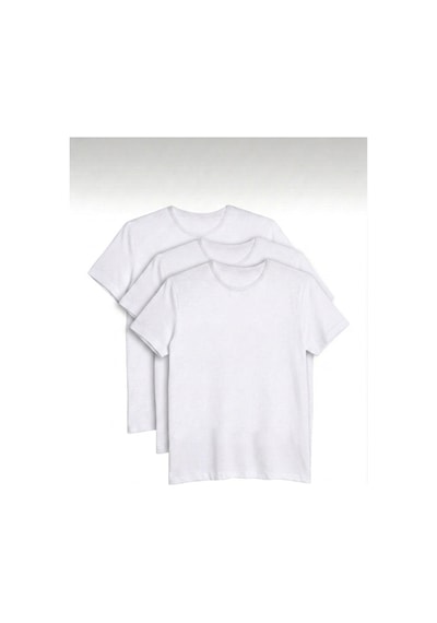 Bürke 3'lü Erkek/Unisex Beyaz Renk %100 Pamuk Bisiklet Yaka Basic Tişört