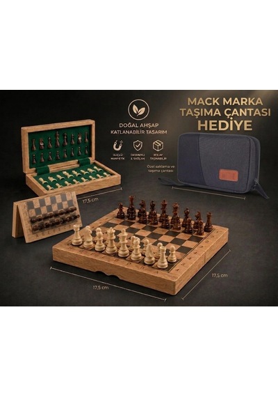 Mıknatıs Taşlı Ahşap Katlanabilir Kutulu Satranç Oyunu Takımı 17.5 Cm Taşıma Çantası Hediye