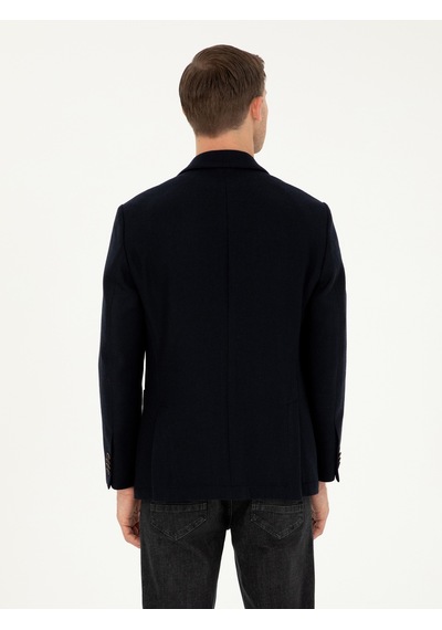 Cacharel Lacivert Slim Fit Yün Karışımlı Blazer Ceket