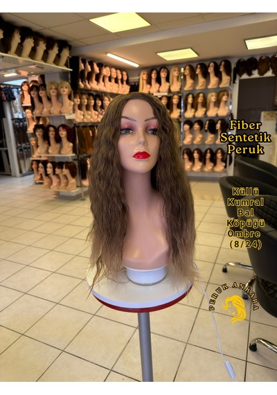 Afro Su Dalgası Peruk Fiber Sentetik Açık Küllü Kumral Bal Köpüğü Ombre