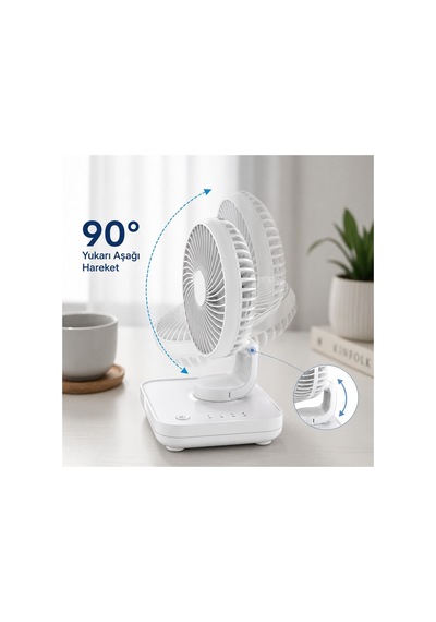 Robeve Yk Şarjlı Masaüstü Vantilatör Usb Type-c 4 Kademeli Hız, Sessiz Çalışma, Taşınabilir Mini Fan, Uzun Batarya, 90 Ayarlanabilir Başlık, Ofis Ev Kullanım Fan Vantilatör Beyaz