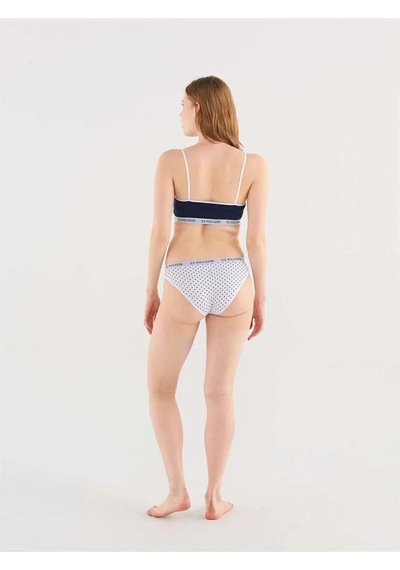 Kadın Beyaz & Lacivert Puantiyeli Likralı Pamuklu Büstiyer Slip Set Lacivert