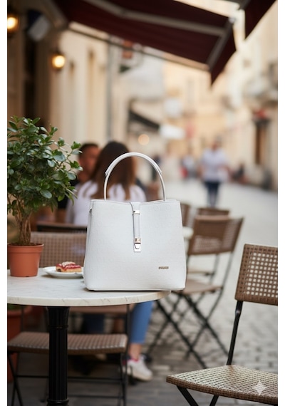 Just Polo Kadın Orijinal Just Polo 3 Bölmeli Ayarlanabilir Askılı Şık El & Omuz Çantası Shoulder Bag Beyaz