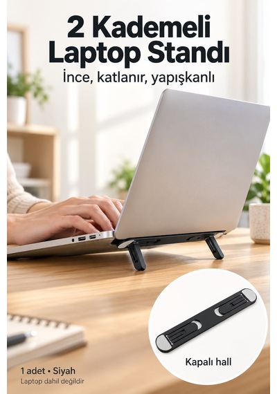 2 Kademeli Katlanabilir Yükseltici Laptop Standı Siyah