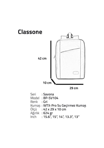 Classone Savona Bp-Sv104 Wtxpro Su Geçirmez Kumaş .15.6" Notebook