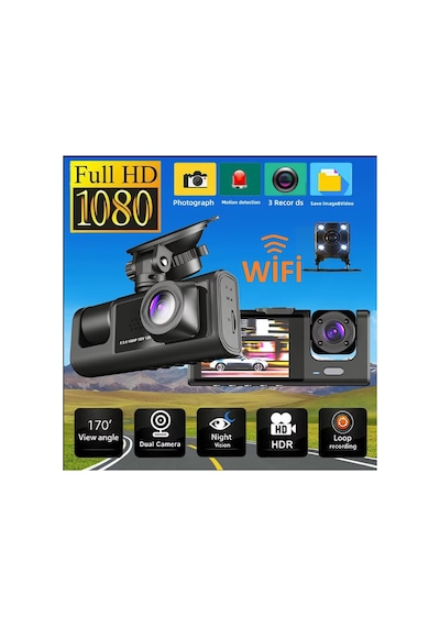 Wifi Li 3 Kameralı Araç İçi Kamera Kayıt Cihazı 3 Lens Cardvr Dash Cam Ön İç Ve Geri Görüş Kamerası