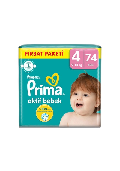 Prima Pampers Aktif Bebek Mega Fırsat Paket Bebek Bezi 9-14 KG 4 Beden 74 Adet