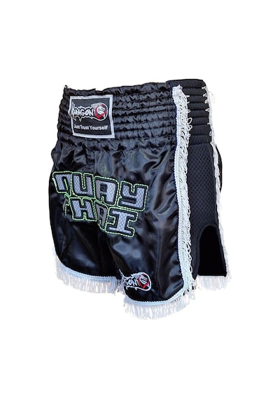Dragondo Mt3020 Apache Muaythai Şortu Siyah Püsküllü Şort Nakışlı Muay Thai Şortu Siyah