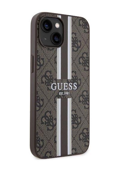 Apple Uyumlu iPhone 14 Kılıf Guess Lisanslı Magsafe Şarj Özellikli 4g Şerit Tasarımlı Printed Kapak Kahverengi