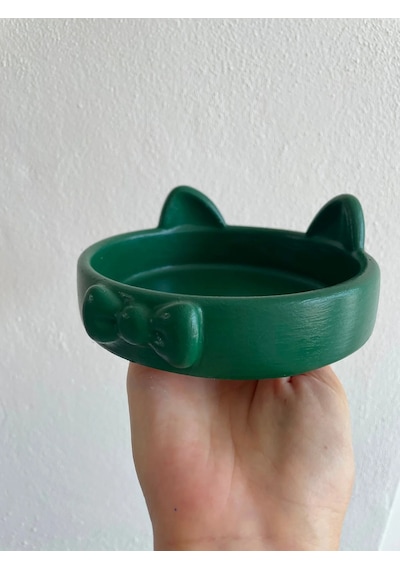 Papyon Model Beton Kedi Köpek Mama Ve Su Kabı 16 Cm Çap - Yeşil
