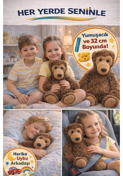 32 Cm Kahverengi Pelüş Oyuncak Boz Ayı Büyük Boy Yumuşak Ayıcık Ce Sertifikalı Uyku Arkadaşı