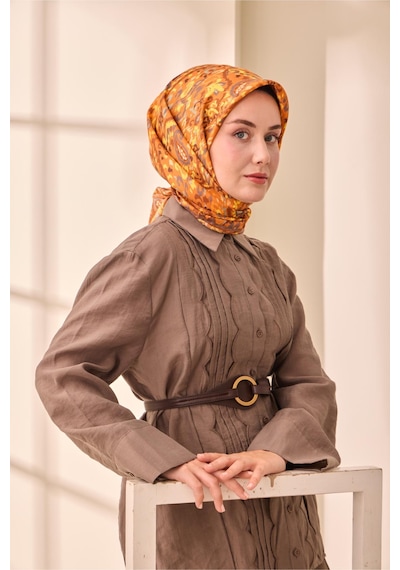 Silk Home Twill İpek Eşarp 11478-30 Kiremit, Füme, Tarçın, Yeşil Gri, Sarı