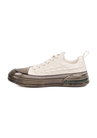 Voyager Beyaz Hakiki Deri Kroko Desenli Kalın Taban Erkek Casual Ayakkabı Sneaker E058 M