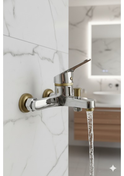 56623 Banyo Bataryası Duş Musluğu Musluk Armatür Siyah Beyaz Krom Gold Altın - Krom