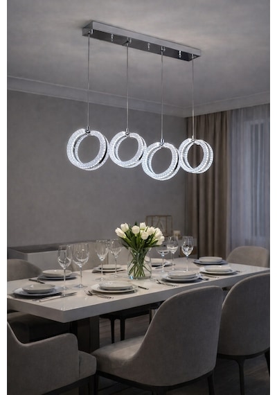 Mirage 4 Lü Sıralı Sarkıt Akrilik Led Avize Krom