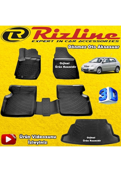 Corolla Uyumlu Hb 3D Havuzlu Paspas+Bagaj Havuzu 2001-2007 Arası Rizline N11.7615