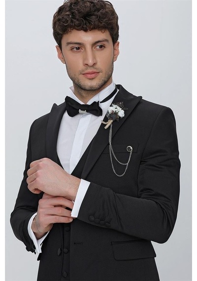 İmza Siyah Armürlü Kırlangıç Yaka Tam Astar Yelekli 6 Drop Slim Fit Dar Kesim Smokin Damatlık 1001225178-Siyah İmza Siyah Armürlü Kırlangıç Yaka Tam Astar Yelekli 6 Drop Slim Fit Dar Kesim Smokin Damatlık 1001225178-Siyah