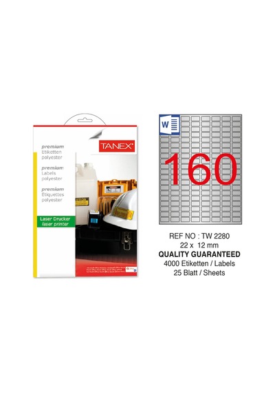 Tanex Tw-2280S 22X12 MM Silver Lazer Etiket 4000'li