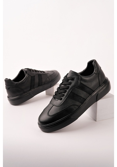 Muggo Reeds Hakiki Deri Bağcıklı Erkek Günlük Sneaker Spor Ayakkabı Siyah