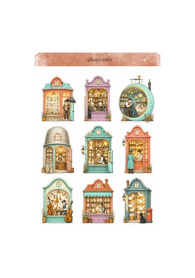 Tiny Shop Sticker Set Minyatür Dükkanlar Temalı Etiket Seti -ajanda Scrapbook Journal Planner - 939226303 Diğer