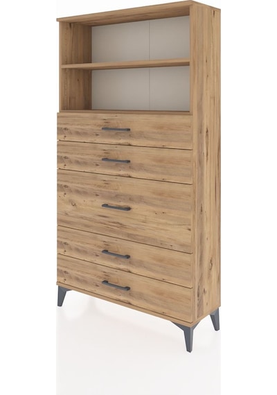 Arges Dolap 2 Raflı 5 Çekmeceli 88x30x163 Çam-çam Atlas Çam