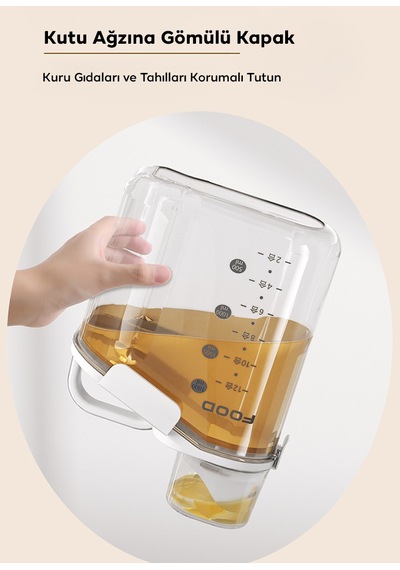 Ezere Nem Geçirmez Büyük Kapasiteli Pratik Ölçü Kaplı Baharat Ve Tahıl Kavanozu 2800ml Beyaz