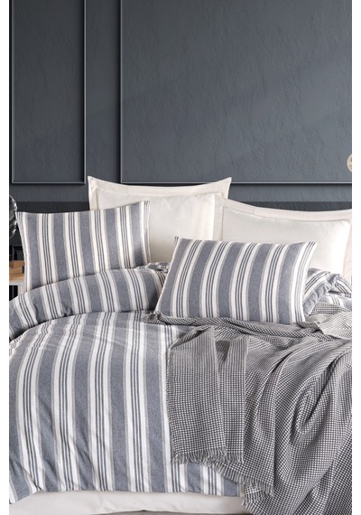 Eponj Home Sport Çizgili Nevresim Takımı Tek Kişilik Soft Line Antrasit Antrasit