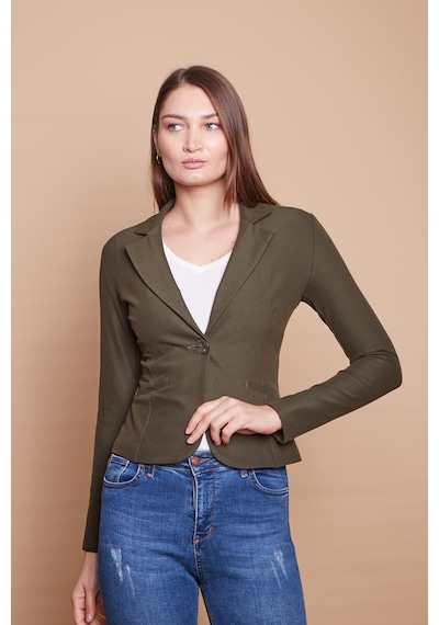 Yakalı Flato Cepli Uzun Kol Pamuklu Kumaş Kısa Blazer Ofis Ceket -haki Haki