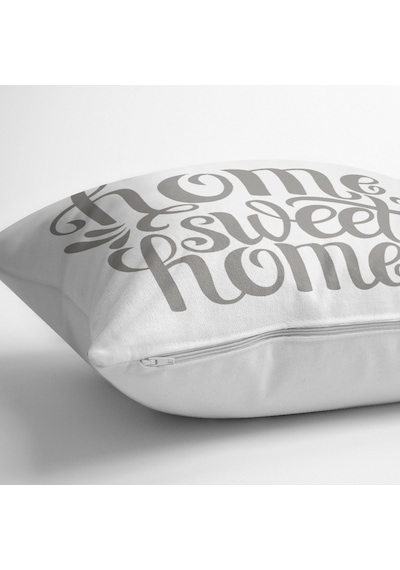 Gri Home Sweet Home Modern Baskılı Yastık Kırlent Kılıfı