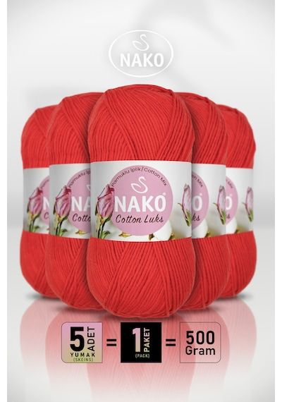 Cotton Lüks - 97573 Kırmızı - 5'li Paket - 100gr/330m - Pamuklu Hırka Yelek Amigurumi İpi