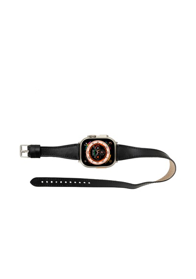 Alpıne Slim Double Tour Noir Black Hakiki Deri Apple Uyumlu Watch Kordonu - 44/45/46/49mm