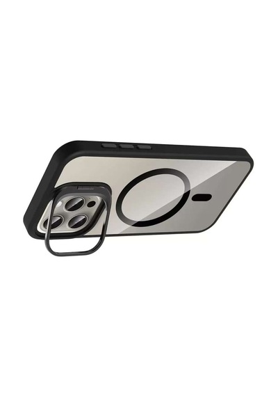 İphone 14 Pro Max Remim Lensli Magsafe Standlı Kapak - Siyah