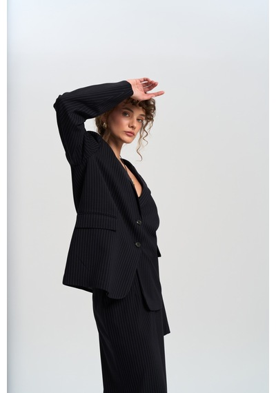 Mai Studios Co. Bruno Çizgili Lacivert Blazer Lacivert